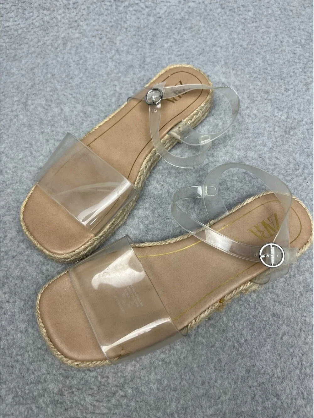 Zara Sandals Womens 37 (6.5) Clear Strappy Espadrille Platform Beach Open Toe